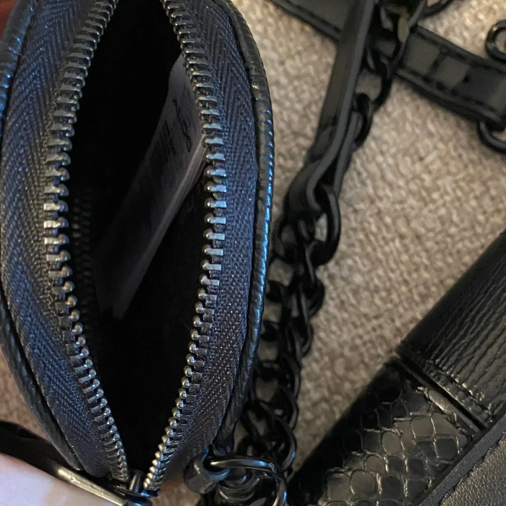 Aldo Black White Snake Print Crossbody Bag Chain Strap + Coin Pouch - Picture 7 of 8